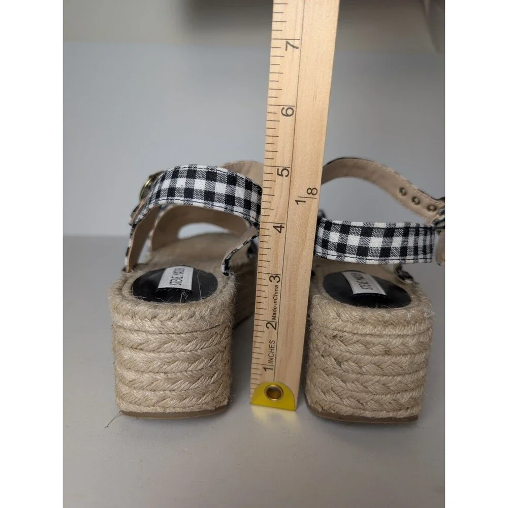 Steve Madden Union Espadrilles Shoes Gingham Bow Black White Size 8M Summer